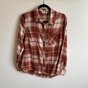NWT! Como Vintage Soft Flannel Shirt in Clay and Ivory Plaid
